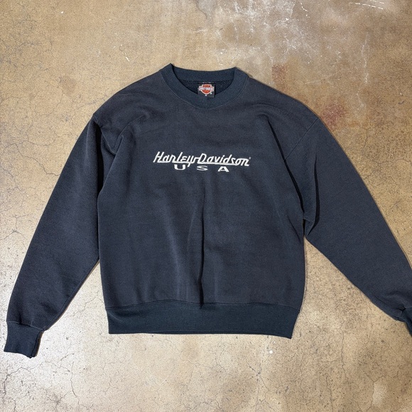 Vintage Harley-Davidson USA Embroidered Spellout Black Crewneck Sweater M - Picture 5 of 10